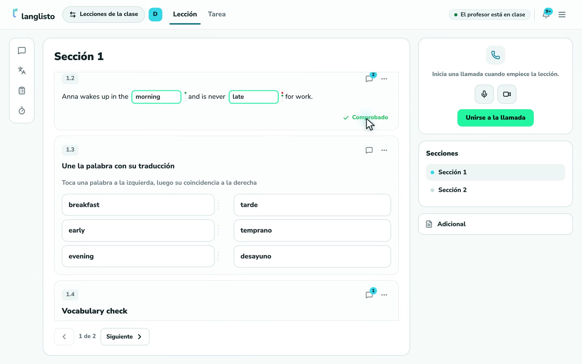Una demostración de un alumno resolviendo diferentes tipos de ejercicios en el navegador
